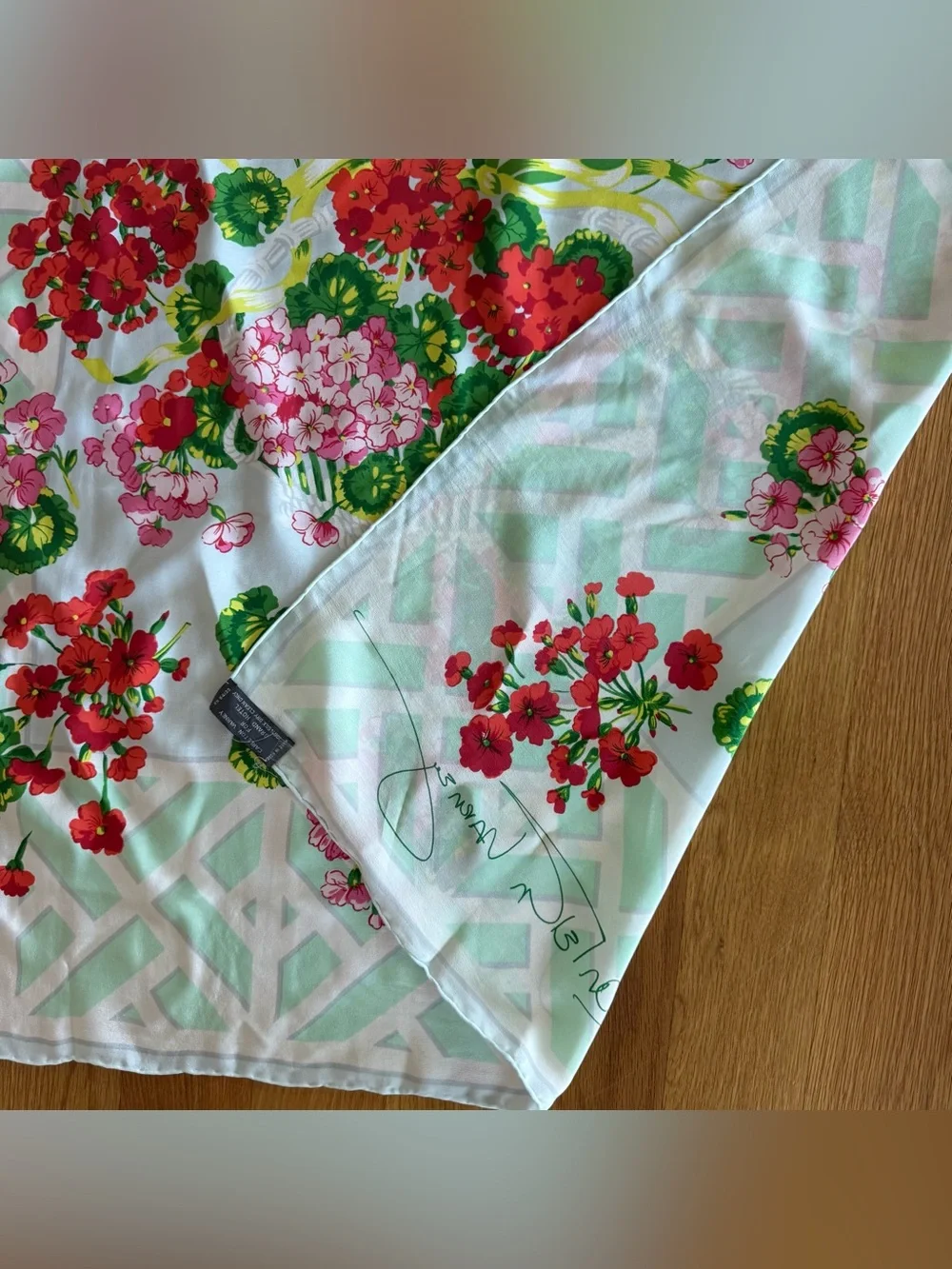 Carleton Varney for Grand Hotel 100% Silk Floral Scarf Mackinac Island Signed